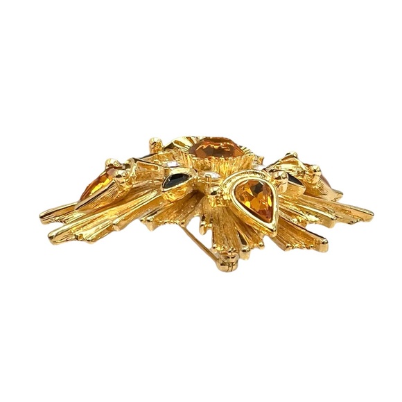 JOAN RIVERS STARBURST AMBER, GOLD & BLACK BROOCH - Picture 6 of 14